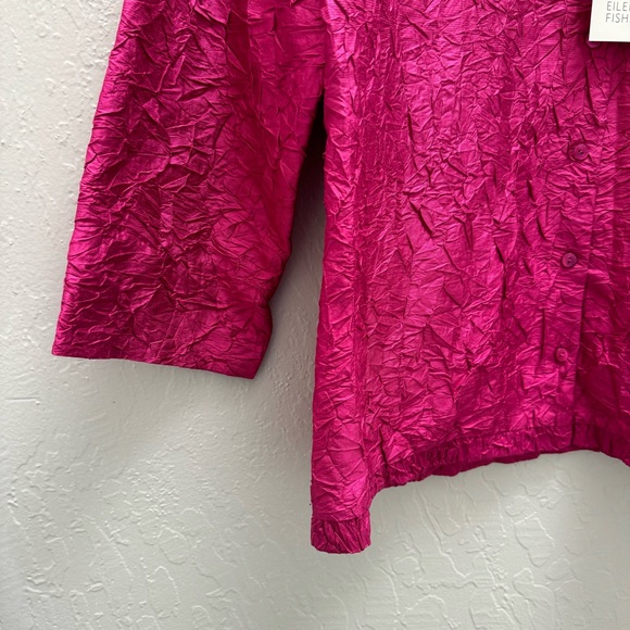 🥳HP!🔥Eileen Fisher Crushed Silk Dupioni Blouse Fuchsia Pink Petite Small - Picture 7 of 14